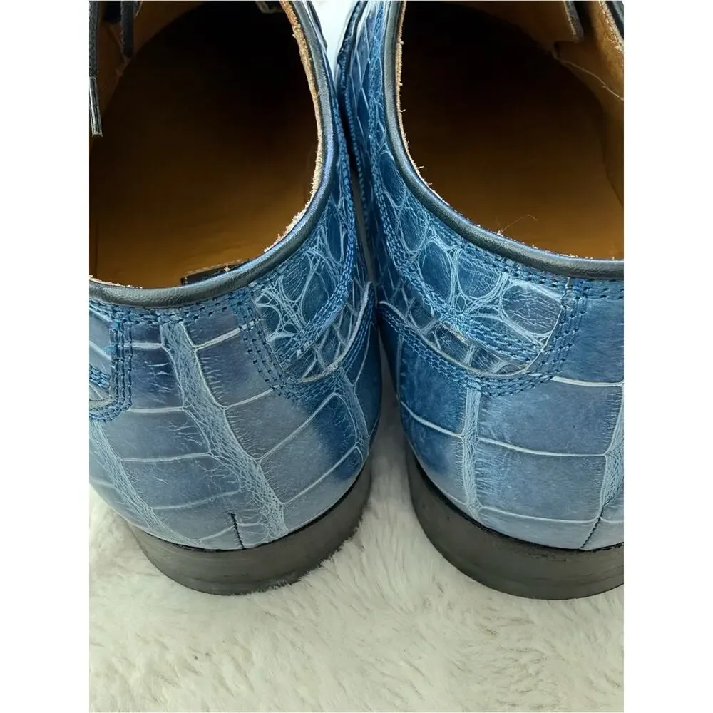 Zilli men blue full crocodile skin derbies size 44 EU or 11 US Retail 4500$